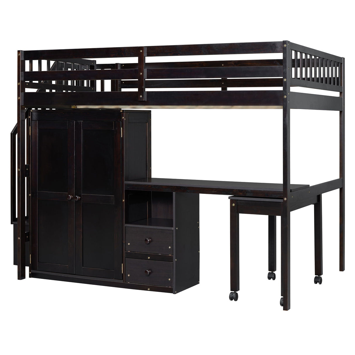 Loft Bed With Stairs, Bookshelf, Drawers, Desk & Wardrobe, Space Saving Multifunctional Furniture by Couch.com
