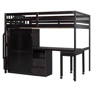 Loft Bed With Stairs, Bookshelf, Drawers, Desk & Wardrobe, Space Saving Multifunctional Furniture by Couch.com