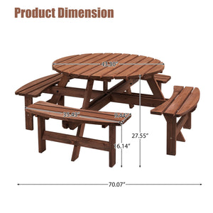 8 Person Wooden Picnic Table, Outdoor Camping Dining Table With Seat, Garden, Diy With 4 Built-In Benches, 2220Lb Capacity by Couch.com