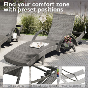 K&K 80" Outdoor Wicker Chaise Lounge Chairs Set of 2