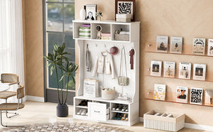 Hall Tree With 6 Hooks, Coat Hanger, Entryway Bench by Couch.com