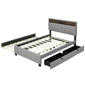 Upholstered Platform Bed With Storage Headboard, Trundle & 2 Drawers And A Set Of Sockets & USB Ports by Couch.com