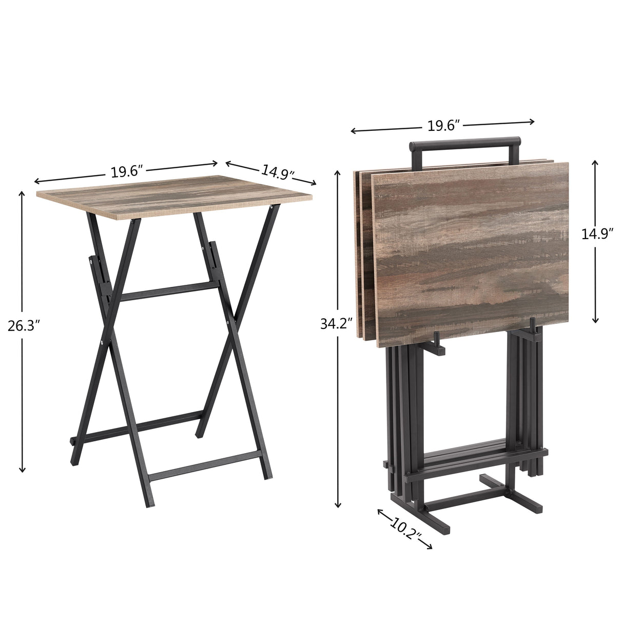 TV Trays For Eating (Set of 4) With Stand, Folding Snack Tray Table Set, Folding TV Dining Tables For Small Space - Rustic Brown by Couch.com