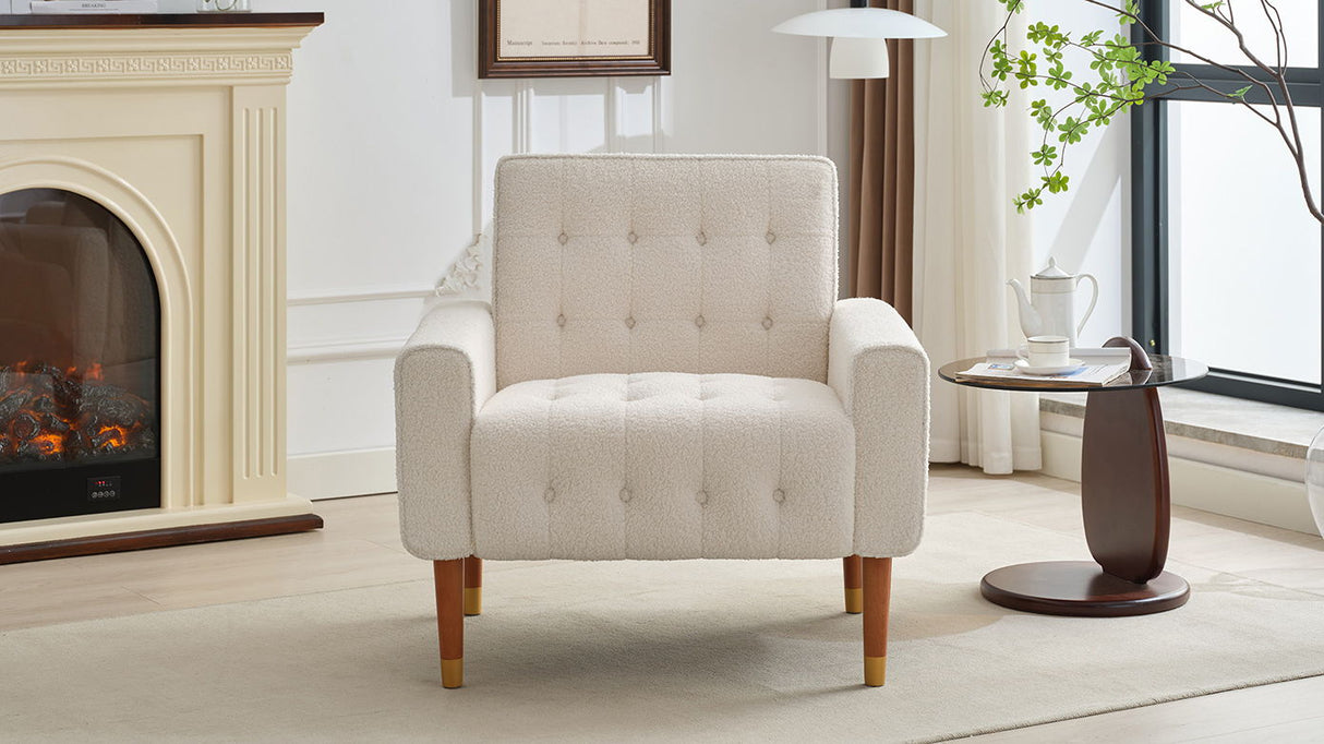 Classic Biscuit Style Accent Chair Comfortable Armrests, Soft Fabric, Elegant Solid Wood Legs With Gold Finish - Beige by Couch.com