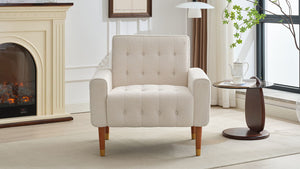 Classic Biscuit Style Accent Chair Comfortable Armrests, Soft Fabric, Elegant Solid Wood Legs With Gold Finish - Beige by Couch.com