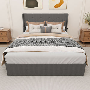 Modern Queen Size Bed Frame With Storage, Wingback Headboard, USB Ports - Dark Gray by Couch.com