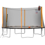 14Ft Powder-Coated Advanced Trampoline With Basketball Hoop Inflator And Ladder (Outer Safety Enclosure) - Orange by Couch.com