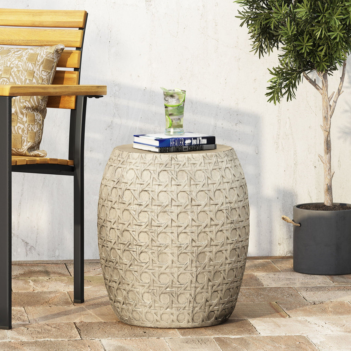 Outdoor Lightweight Concrete Side Table - Antique Yellow by Couch.com