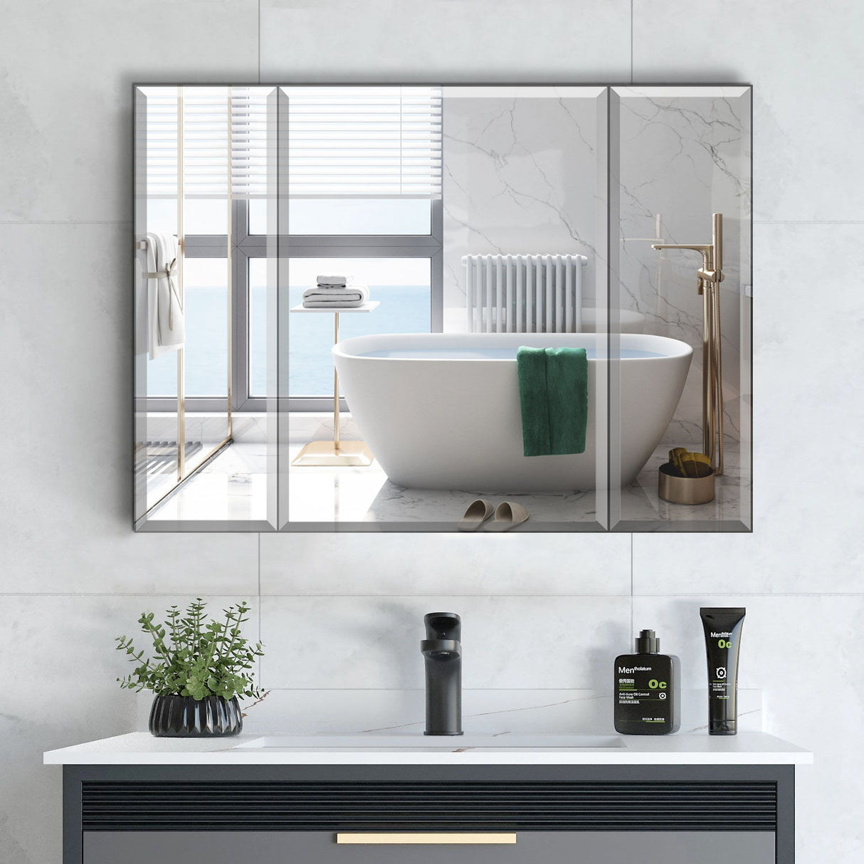 Aluminum Bathroom Medicine Cabinet Adjustable Glass Shelves Waterproof And Rust Resist Recess Or Surface Mount Installation - Silver by Couch.com