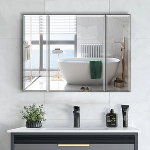 Aluminum Bathroom Medicine Cabinet Adjustable Glass Shelves Waterproof And Rust Resist Recess Or Surface Mount Installation - Silver by Couch.com