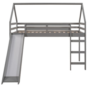Twin Size House Loft Bed With Slide - Gray by Couch.com