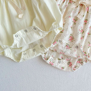 Small Floral Bow Baby Girl Bubble Sleeve Harness Crawl Clothes