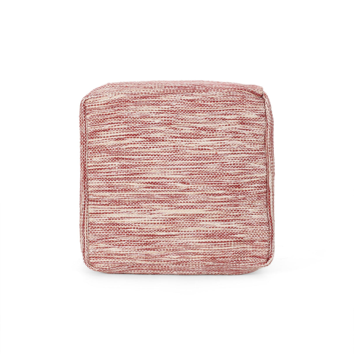 Enigma - Yarn And Cotton Square Pouf Ottoman With Polystyrene Beads - Red / White by Couch.com