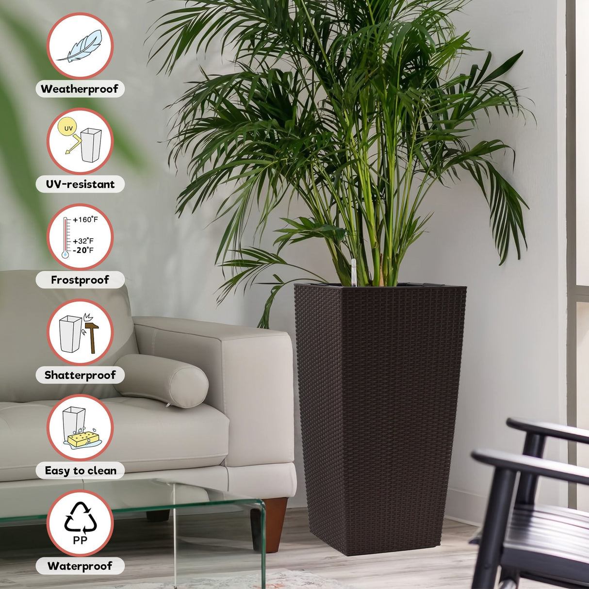 30 in Tall Large Flower Pot Planter with Self-Watering Drainage Holes