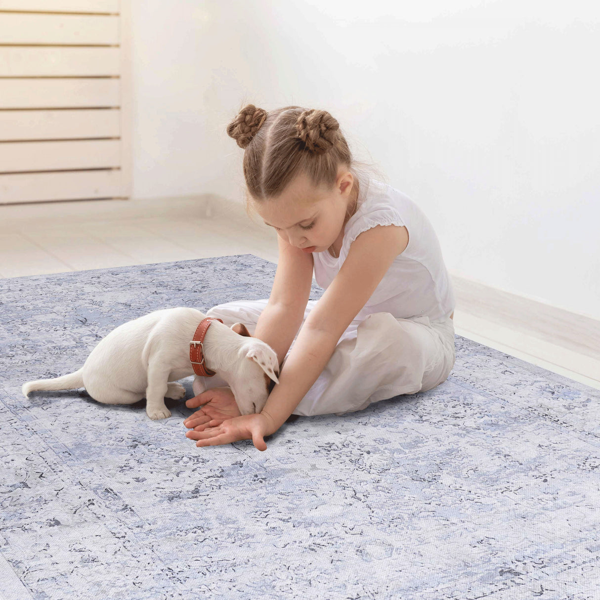 Maval - 2'6'' X 10' Washable Runner Rug - Blue / Cream by Couch.com