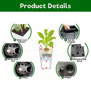 Pack of 2 Brown 22-Inch Faux Rattan Square Planters with Automatic Watering System
