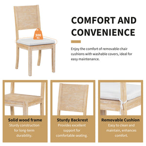 The Topmax 6-piece dining set features a solid wood frame and sturdy backrest, with removable cushions on the four chairs. It supports up to 300 lbs, combining comfort with modern style and convenience.