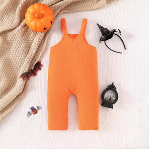 Halloween New Baby Pumpkin Grimace Embroidered Corduroy Suspender Pants