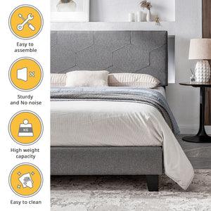 Queen Size Upholstered Platform Bed Frame, Wood Slat Support - Gray by Couch.com