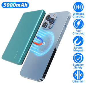 2 In 1 5000mAh 8MM Slim MagSafe Wireless Power Bank PD20W Magnetic Fast Charger Portable Phone Charger Fit for IOS Phone 15 14 13 12 Series And More by DirectDeals