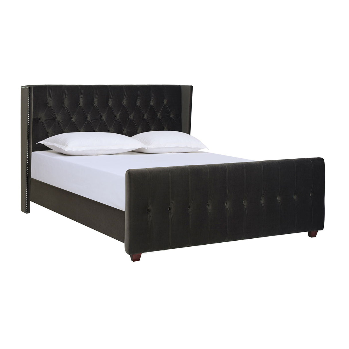 David - King Tufted Wingback Bed - Dark Charcoal Gray by Couch.com