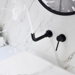 Modern Wall Mount Single Handle Bathroom Sink Faucet, Curved Spout - Matte Black Brass by Couch.com