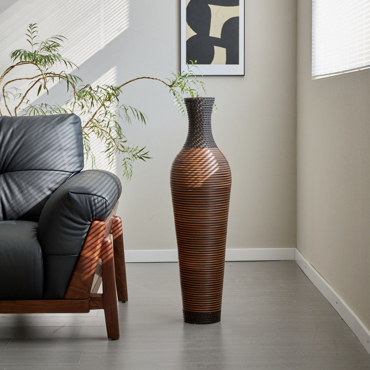 Tall Standing Designer Floor Vases With Elegant 2 Tone Finishes For Decorating by Couch.com