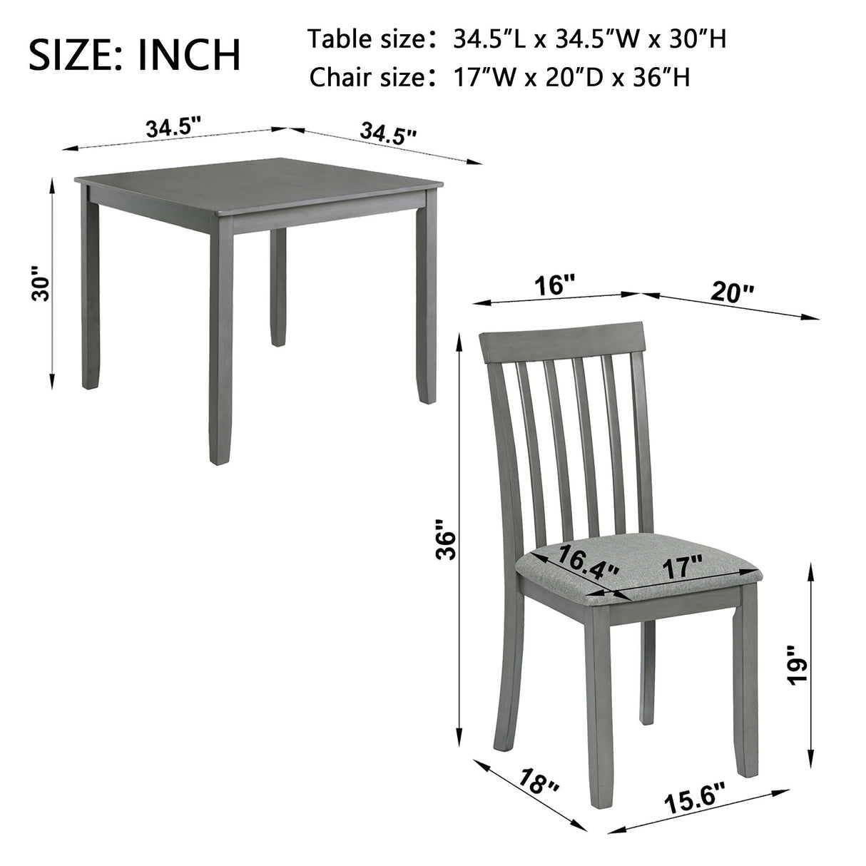 5 Piece Modern Dining Set, Square Wooden Dining Table With 4 Upholstered Chairs For Kitchen, Dining Room - Gray by Couch.com