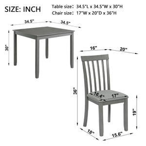 5 Piece Modern Dining Set, Square Wooden Dining Table With 4 Upholstered Chairs For Kitchen, Dining Room - Gray by Couch.com