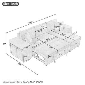 Pull Out Sleeper Sofa Reversible L-Shape 3 Seat Sectional Couch With Storage Chaise And 2 Stools For Living Room Furniture Set - Gray by Couch.com