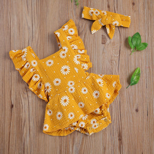 Strap Four-color Chrysanthemum One-piece Romper Dress Triangle Romper Headband