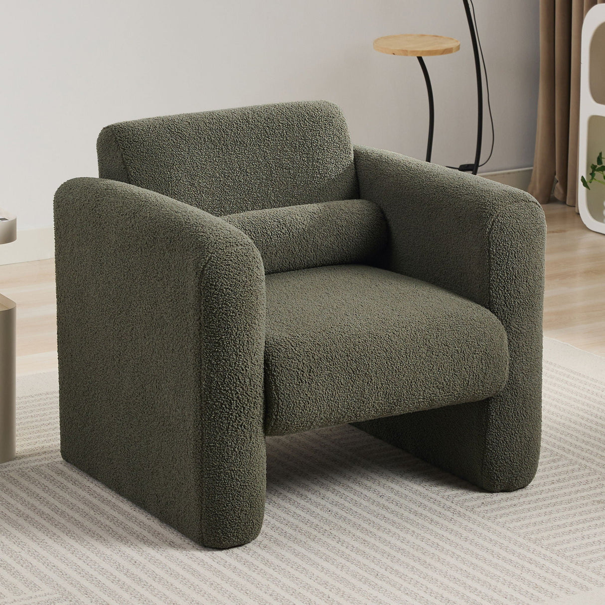 Modern Accent Chair Lambskin Sherpa Upholstered Comfy Reading Arm Chair Soft Padded Armchair With Back And Pillow For Living Room - Seaweed Green by Couch.com