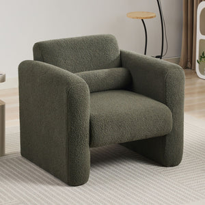 Modern Accent Chair Lambskin Sherpa Upholstered Comfy Reading Arm Chair Soft Padded Armchair With Back And Pillow For Living Room - Seaweed Green by Couch.com