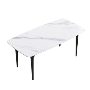 70.87" Modern Artificial Stone Curved Black Metal Leg Dining Table, Can Accommodate 6-8 People - White / Black by Couch.com