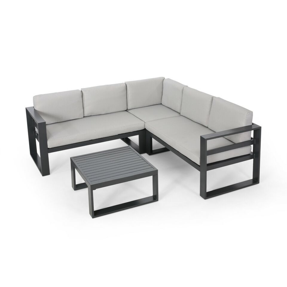 Dursley - Outdoor Aluminum V Shape Sofa Sectional - Beige / Gray by Couch.com