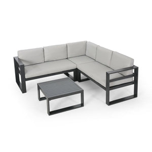 Dursley - Outdoor Aluminum V Shape Sofa Sectional - Beige / Gray by Couch.com