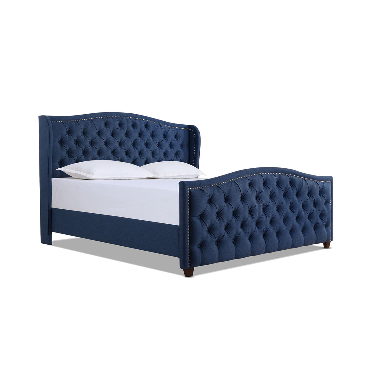 Marcella - King Upholstered Shelter Headboard Bed Set - Dark Sapphire Blue by Couch.com