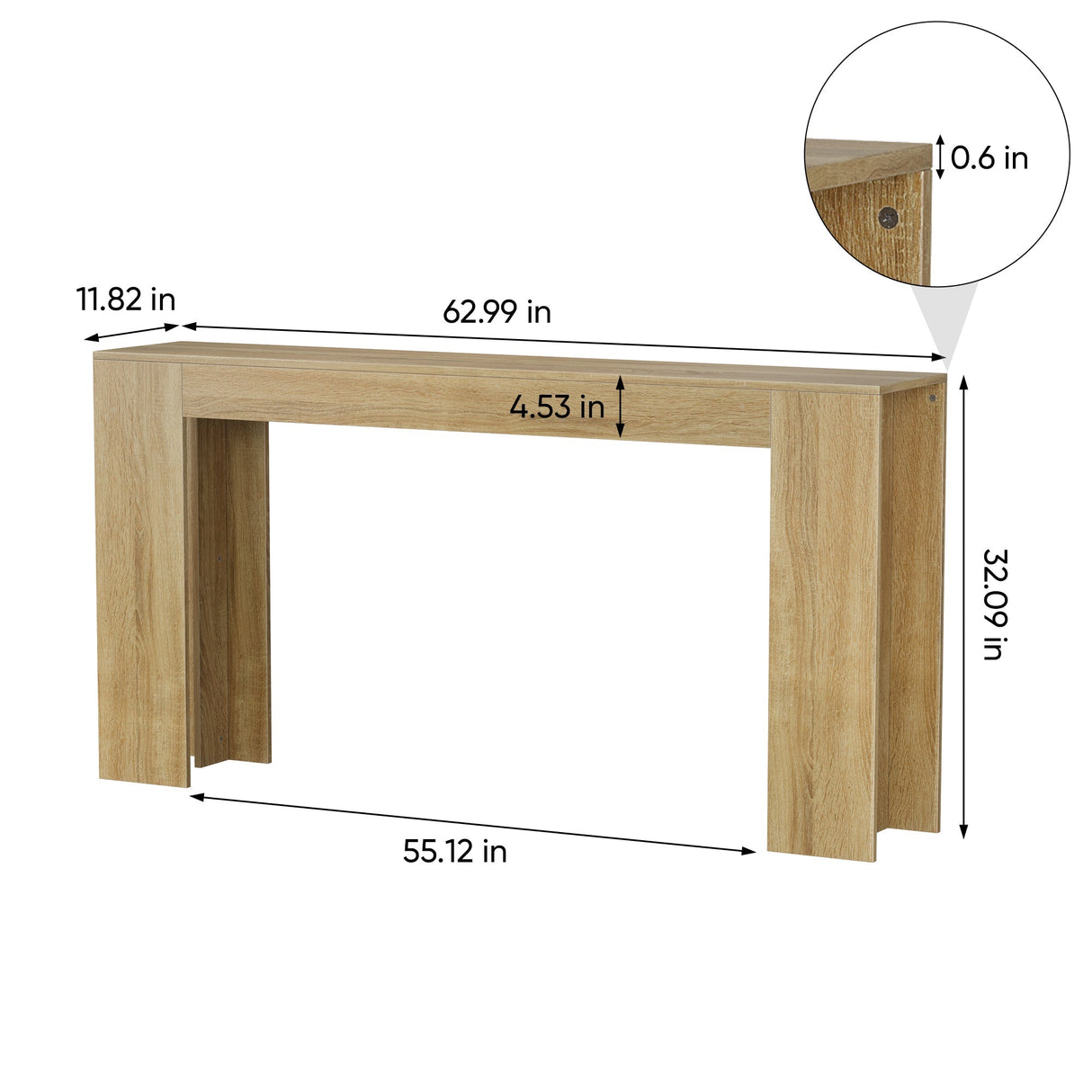 Farmhouse Style Oak-Colored Extra-Long Console Table