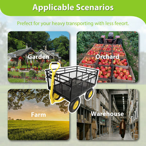 Steel Garden Cart, Heavy Duty 1400 Lbs Capacity, With Removable Mesh Sides To Convert Into Flatbed, Utility Metal Wagon With 2-In-1 Handle And 16 In Tires, Perfect For Garden, Farm, Yard - Black by Couch.com