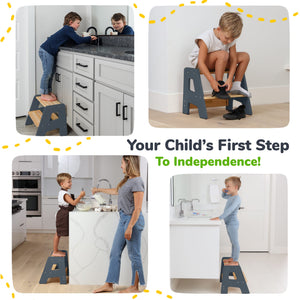 2-Step Wooden Stool for Toddlers(Step Stool for Children Ages 2+)