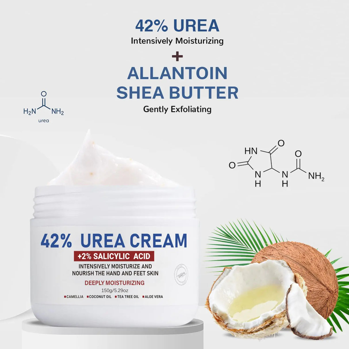 Urea Cream 42% plus Salicylic Acid 2% Net 5.29 Oz for Dry Cracked Feet, Heels, Knees, Elbows, Hands Repair Treatment. Moisturizes and Removes Corns, Calluses, Dead Skin, and Softens Toenails 5.29 Ounce(Pack of 2)