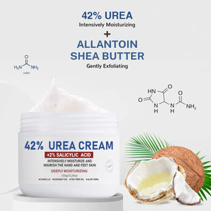 Urea Cream 42% plus Salicylic Acid 2% Net 5.29 Oz for Dry Cracked Feet, Heels, Knees, Elbows, Hands Repair Treatment. Moisturizes and Removes Corns, Calluses, Dead Skin, and Softens Toenails 5.29 Ounce(Pack of 2)