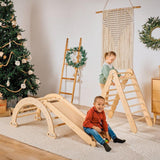 4in1 Montessori Climbing Set: Triangle Ladder + Climbing Arch + Slide Board & Cushion – Beige