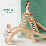 4in1 Montessori Climbing Set: Triangle Ladder + Climbing Arch + Slide Board + Net – Beige