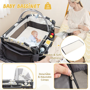 4 in 1 Portable Pack and Play Baby Nursery Center with Bassinet-Yellow