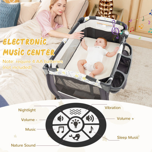 4 in 1 Portable Pack and Play Baby Nursery Center with Bassinet-Yellow
