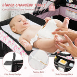 4 in 1 Portable Pack and Play Baby Nursery Center with Bassinet-Pink