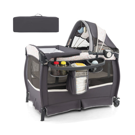 4 in 1 Portable Pack and Play Baby Nursery Center with Bassinet-Heart Pink