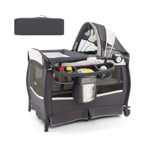 4 in 1 Portable Pack and Play Baby Nursery Center with Bassinet-Heart Pink