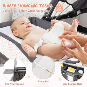 4 in 1 Portable Pack and Play Baby Nursery Center with Bassinet-Heart Pink